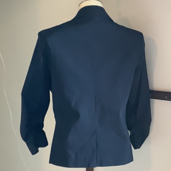 Dark Blue one button stretch with ruched sleeves blazer. - Picture 2 of 8